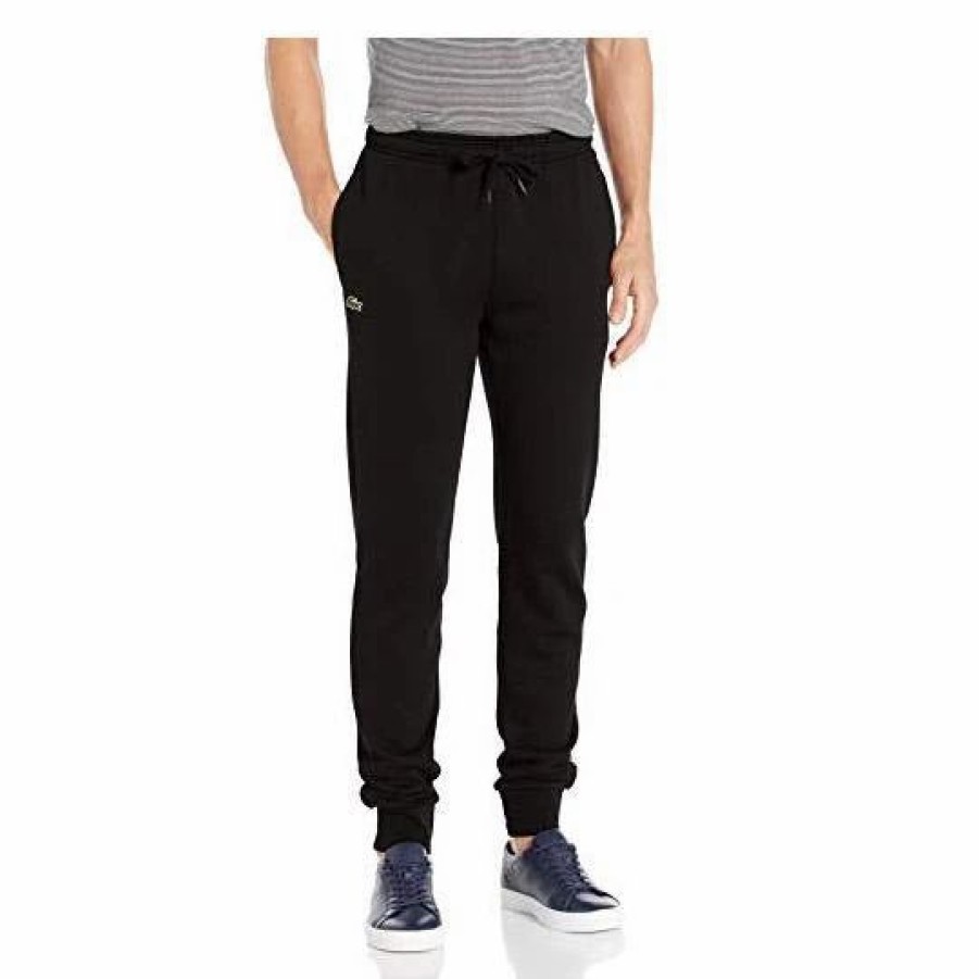 Bottoms * | Men'S Lacoste Black Sport Tennis Track Pants In Fleece 3/S