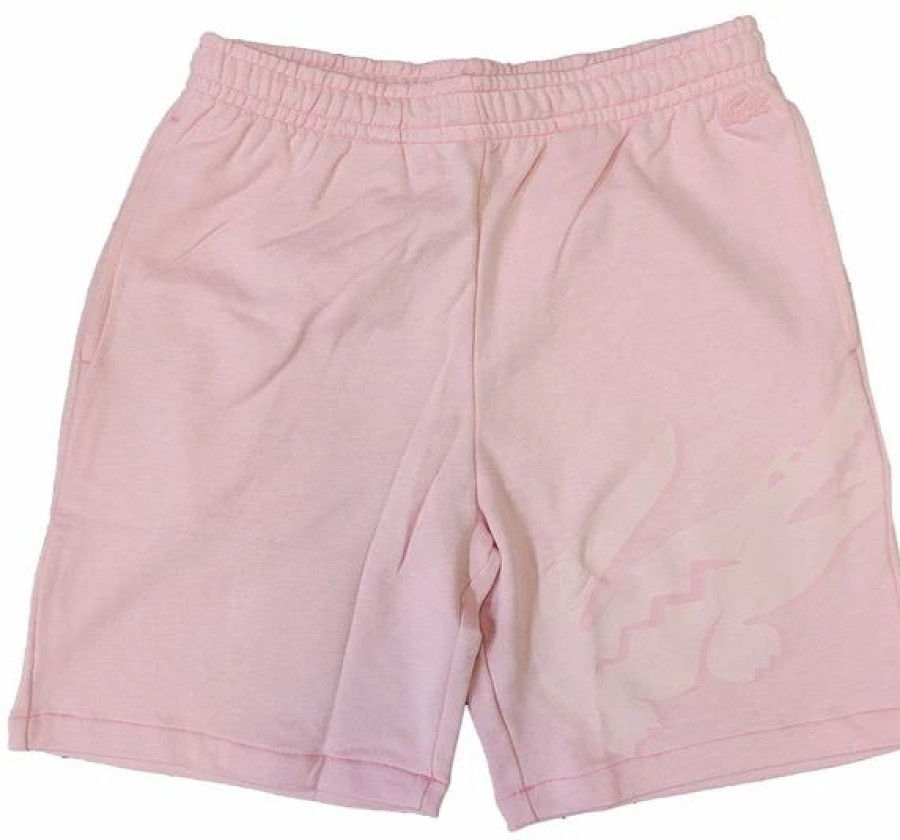 Bottoms * | Men'S Lacoste Pink Oversized Crocodile Print Organic Cotton Fleece Shorts 6/3Xl