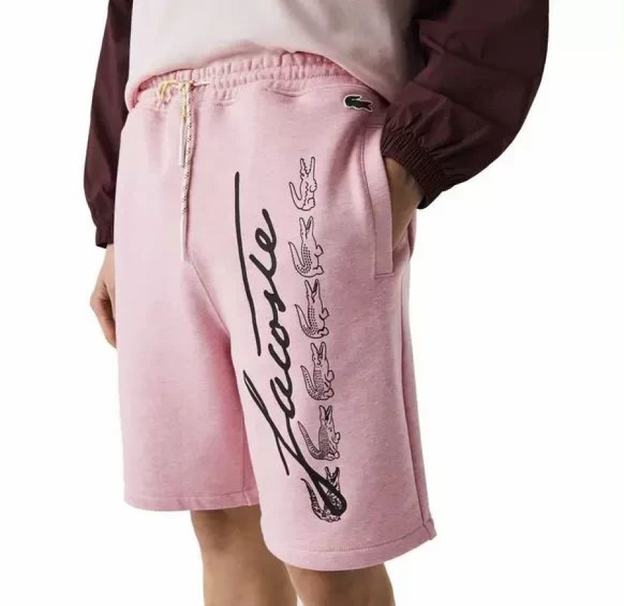 Bottoms * | Men'S Lacoste Pink Signature Print Cotton Fleece Shorts 3/S