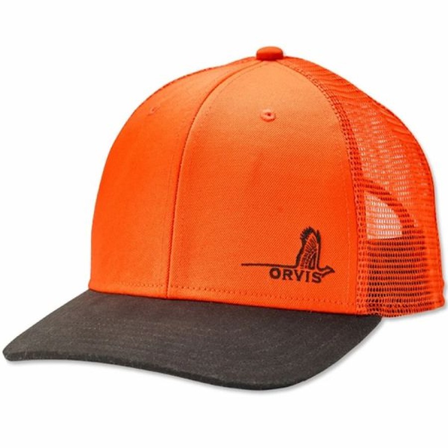 Headwear * | Orvis Mesh Back Waxed Brim Hat Blaze Orange