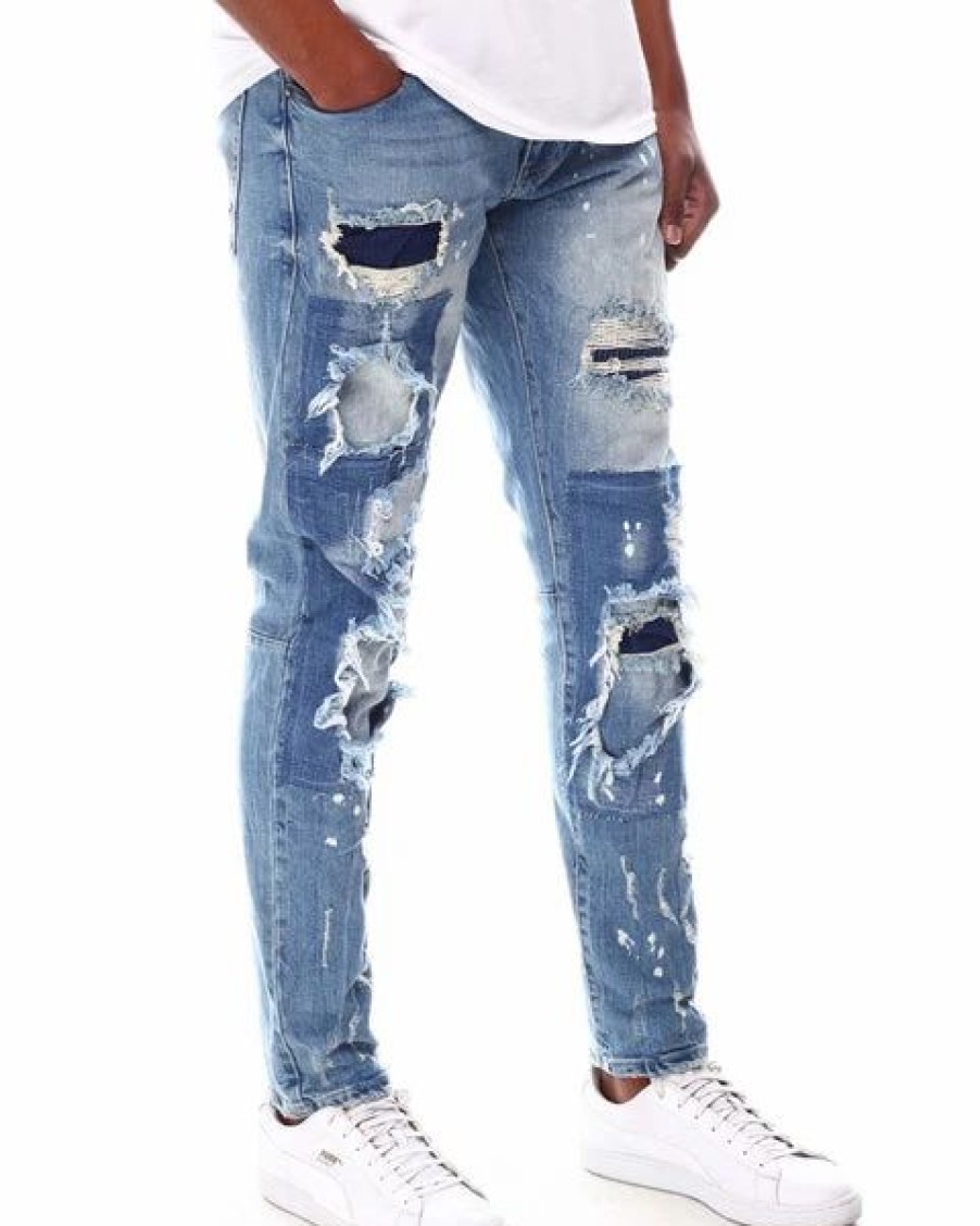 Bottoms * | Men'S Smoke Rise Ocean Blue Denim Patch & Splatter Jean 30 32