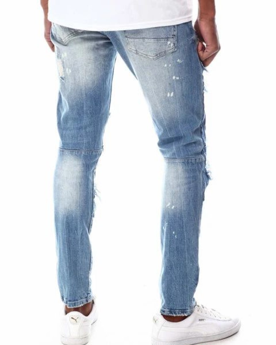 Bottoms * | Men'S Smoke Rise Ocean Blue Denim Patch & Splatter Jean 30 32