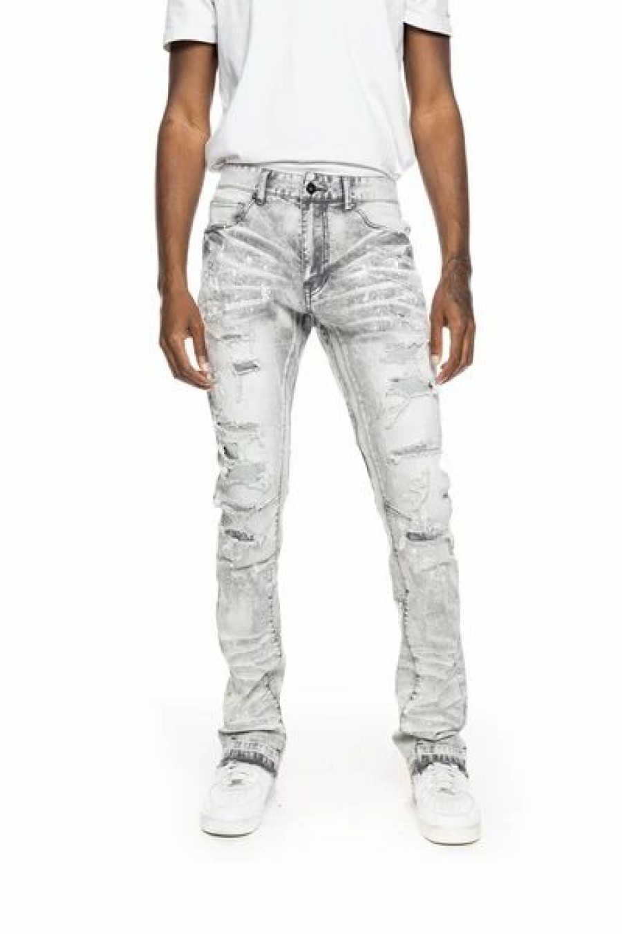 Bottoms * | Men'S Smoke Rise Frost Grey Rip & Repair Stacked Flare Jeans 28 36