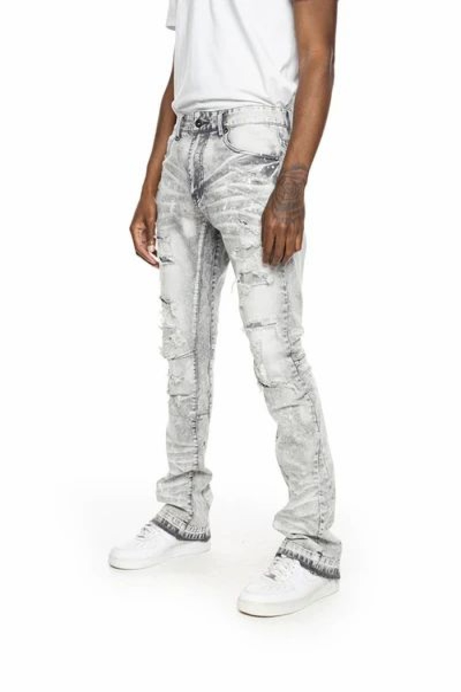 Bottoms * | Men'S Smoke Rise Frost Grey Rip & Repair Stacked Flare Jeans 28 36