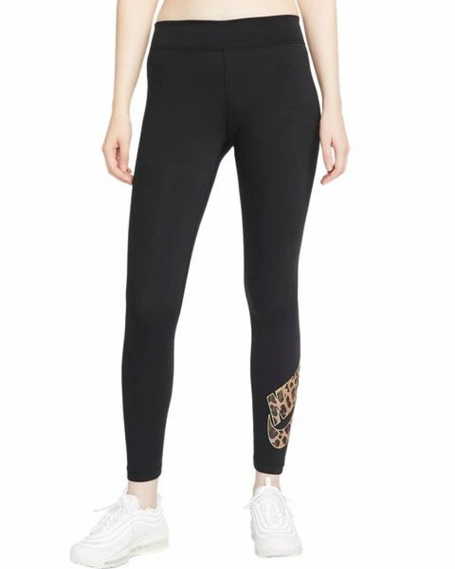 Bottoms * | Women'S Nike Black/Animal Printed Tight Fit Mid Rise Full Length Leggings Xs