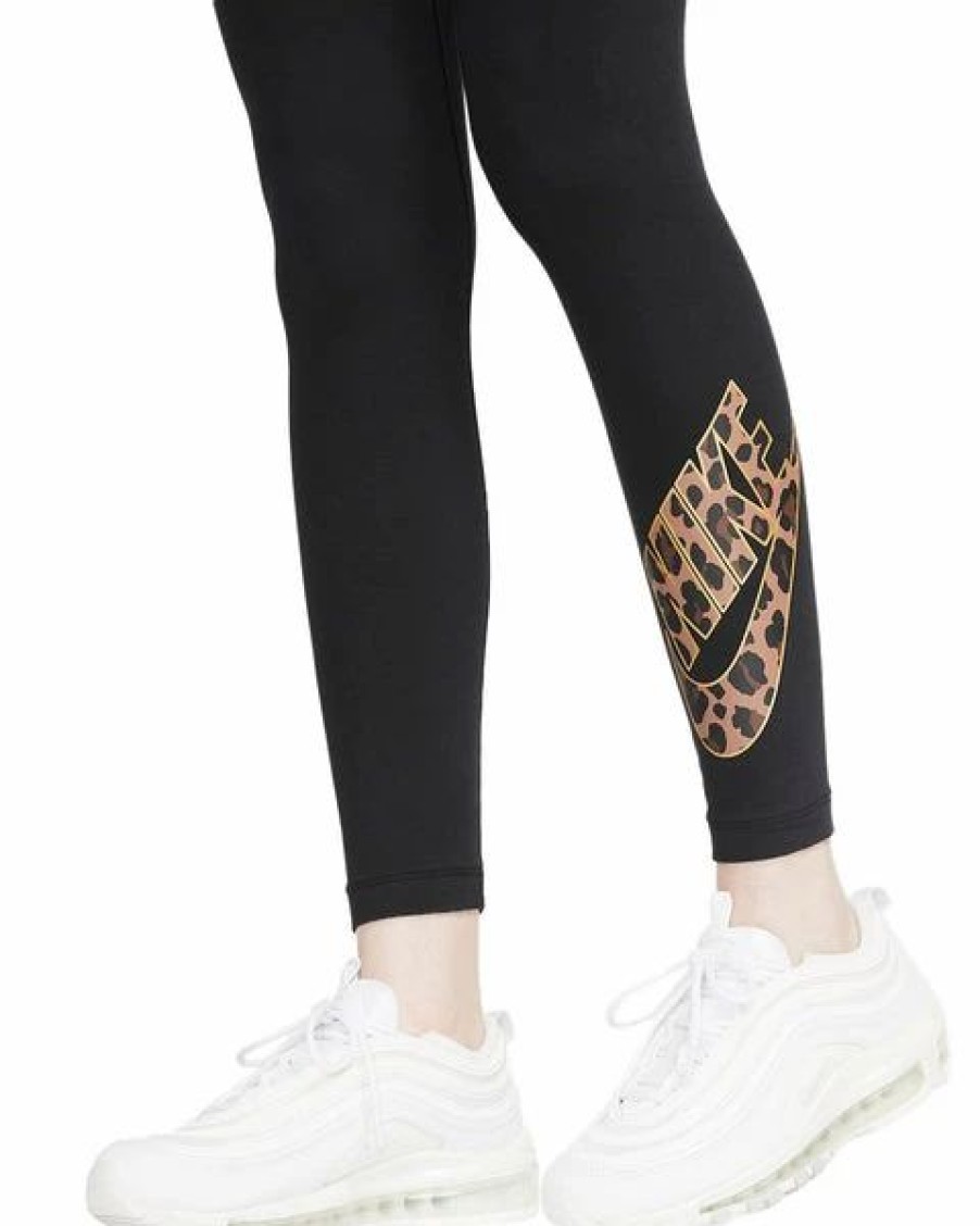 Bottoms * | Women'S Nike Black/Animal Printed Tight Fit Mid Rise Full Length Leggings Xs