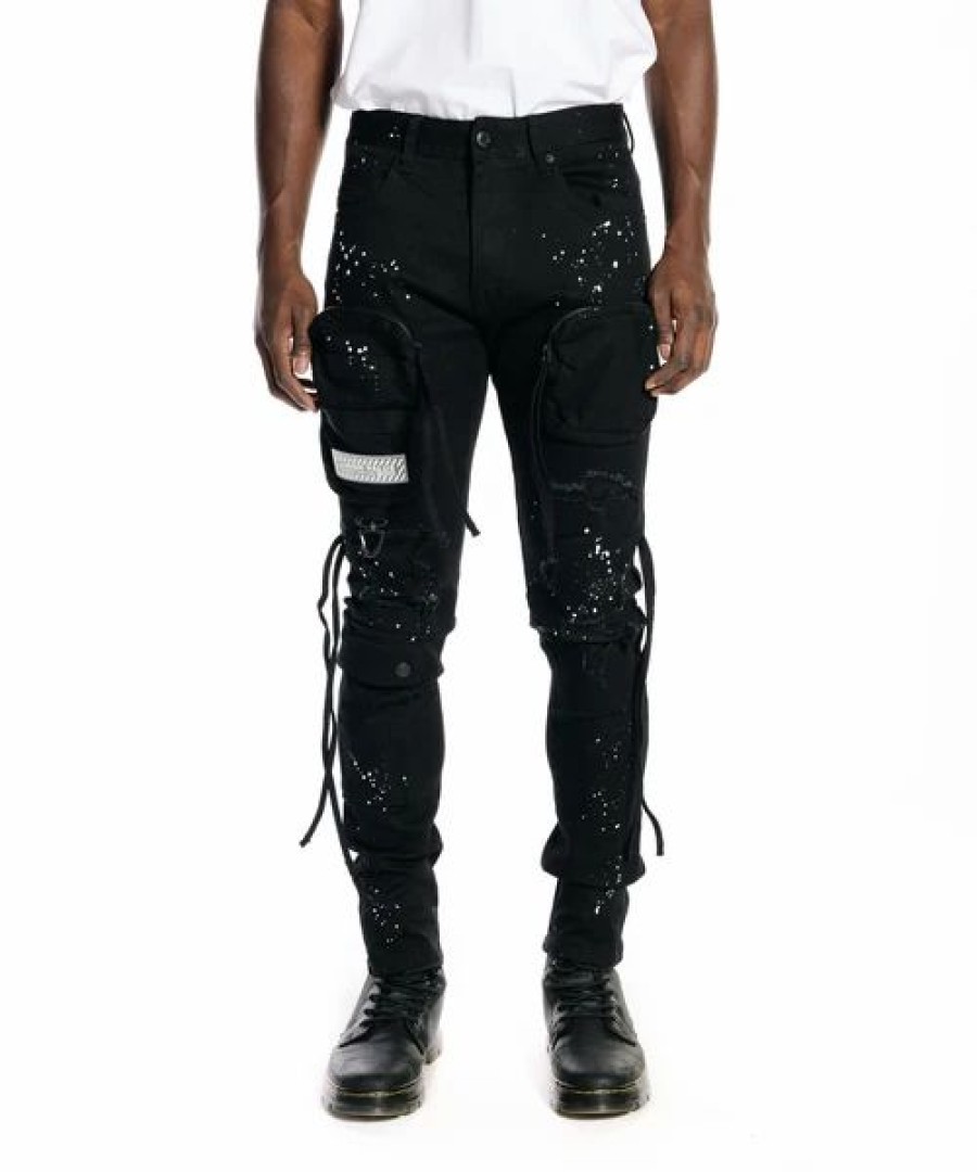 Bottoms * | Smoke Rise Black Multi Cargo Fashion Twill Pants 38 32