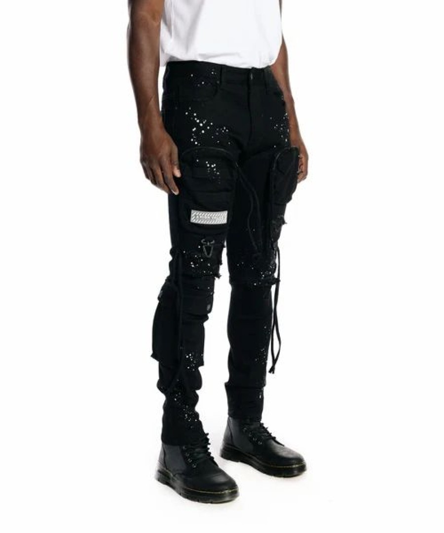 Bottoms * | Smoke Rise Black Multi Cargo Fashion Twill Pants 38 32