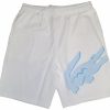 Bottoms * | Lacoste White/Light Blue Oversized Crocodile Print Organic Cotton Fleece Shorts 3/S