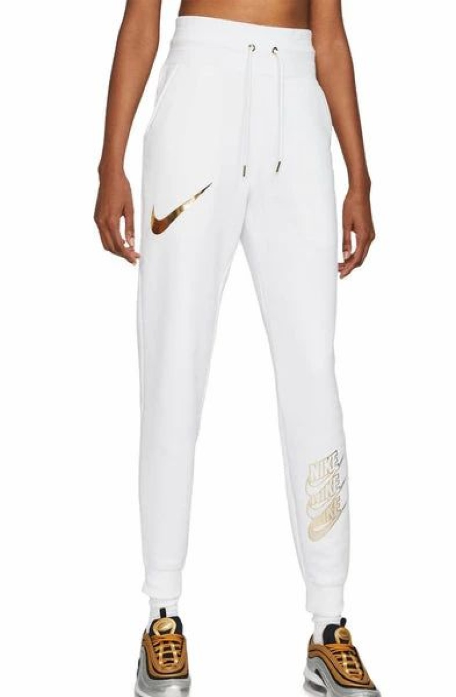 Bottoms * | Women'S Nike White/Metallic Gold Shine Joggers L