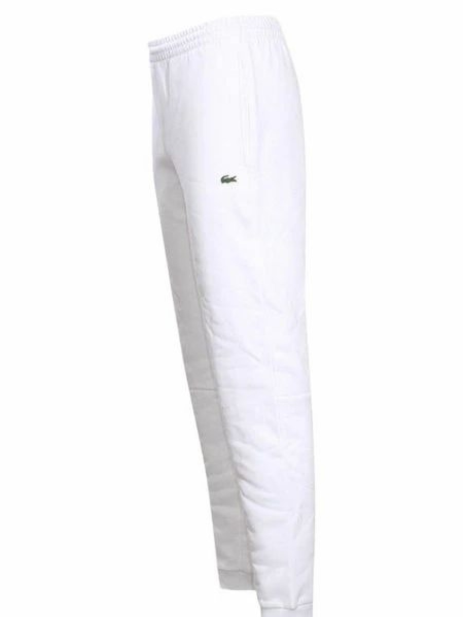 Bottoms * | Men'S Lacoste White Tapered Fit Fleece Trackpants 4/M