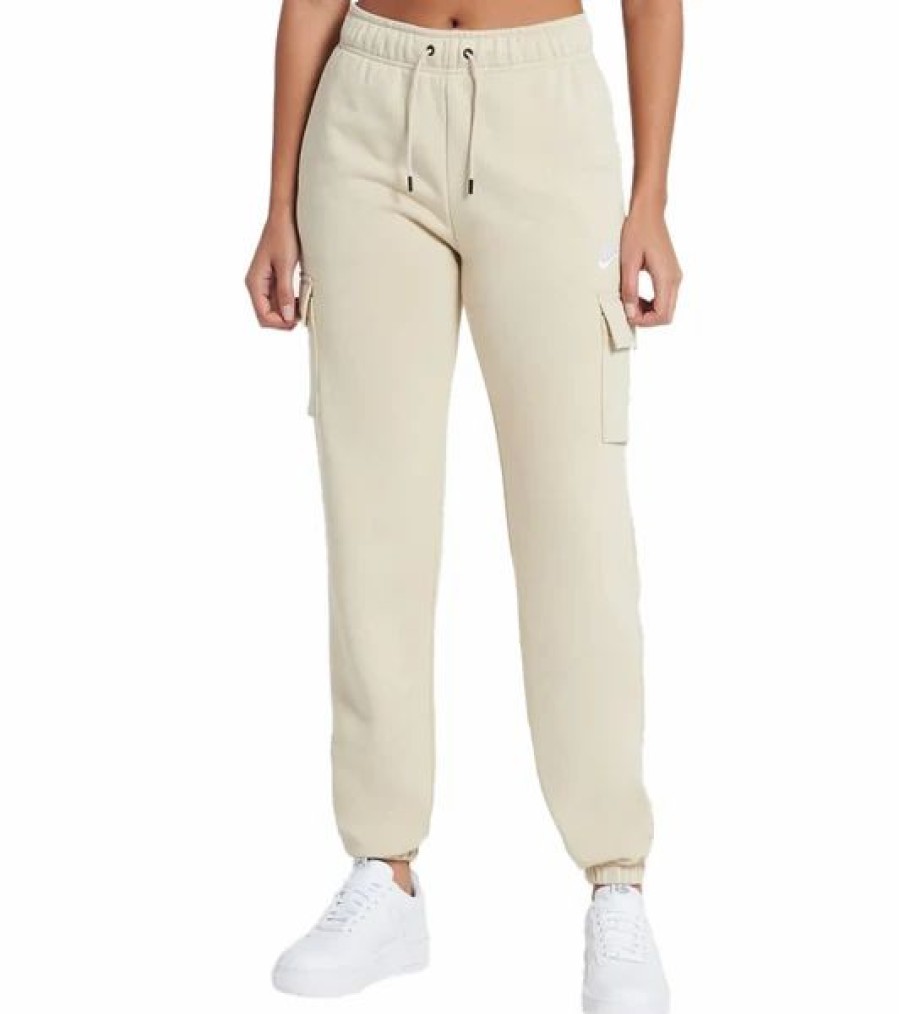 Bottoms * | Women'S Nike Sportswear Essentials Beige Mid-Rise Fleece Cargo Pants Xl