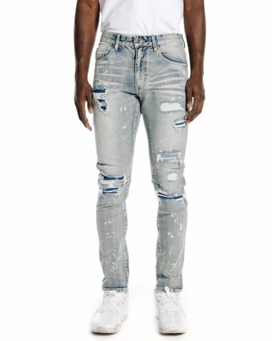 Bottoms * | Smoke Rise Chester Blue Rip & Repair Jeans 30 32