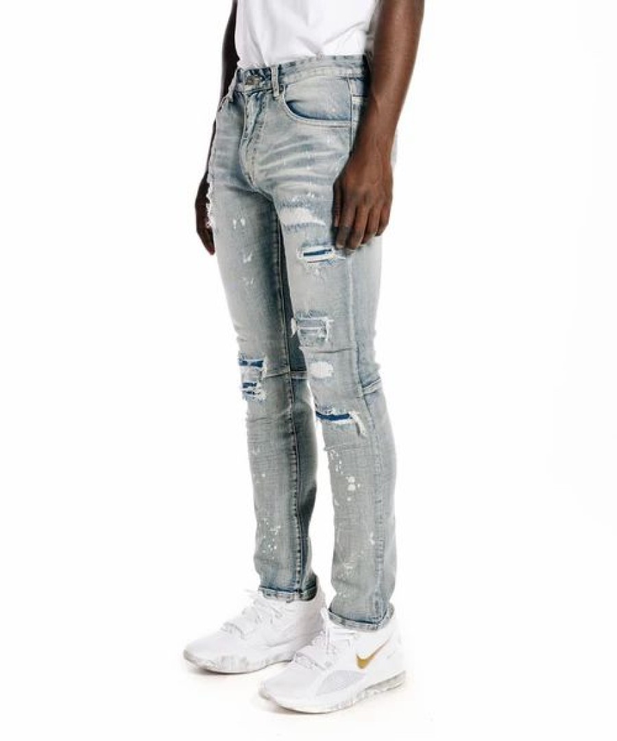 Bottoms * | Smoke Rise Chester Blue Rip & Repair Jeans 30 32