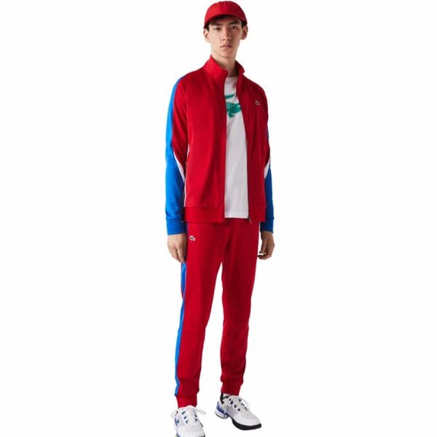 Bottoms * | Men'S Lacoste Red/Blue/White Sport Run-Resistant Tennis Trackpants 3/S