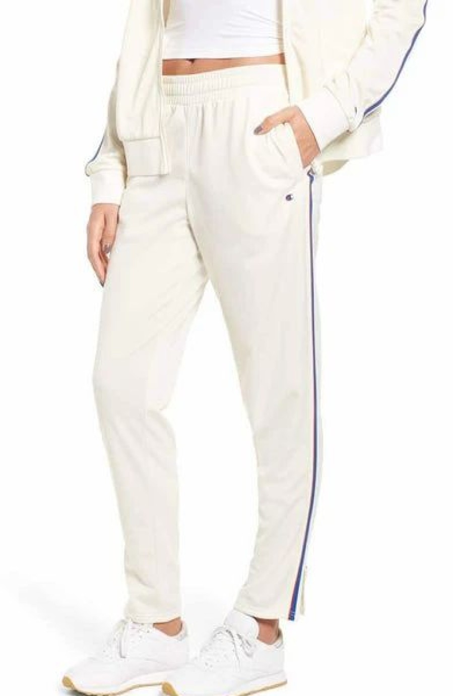 Bottoms * | Women'S Champion Chalk White Side Stripe Track Pants L