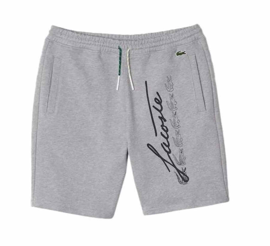 Bottoms * | Men'S Lacoste Grey Chine Signature Print Cotton Fleece Shorts 3/S