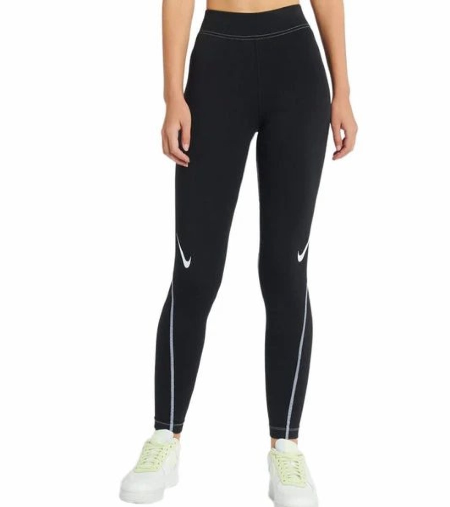 Bottoms * | Womens Nike Black Swoosh High Rise Leggings Xs