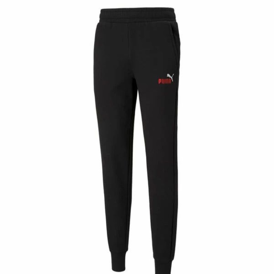 Bottoms * | Men'S Puma Black Ess+ Embroidery Red Logo Pants Xs