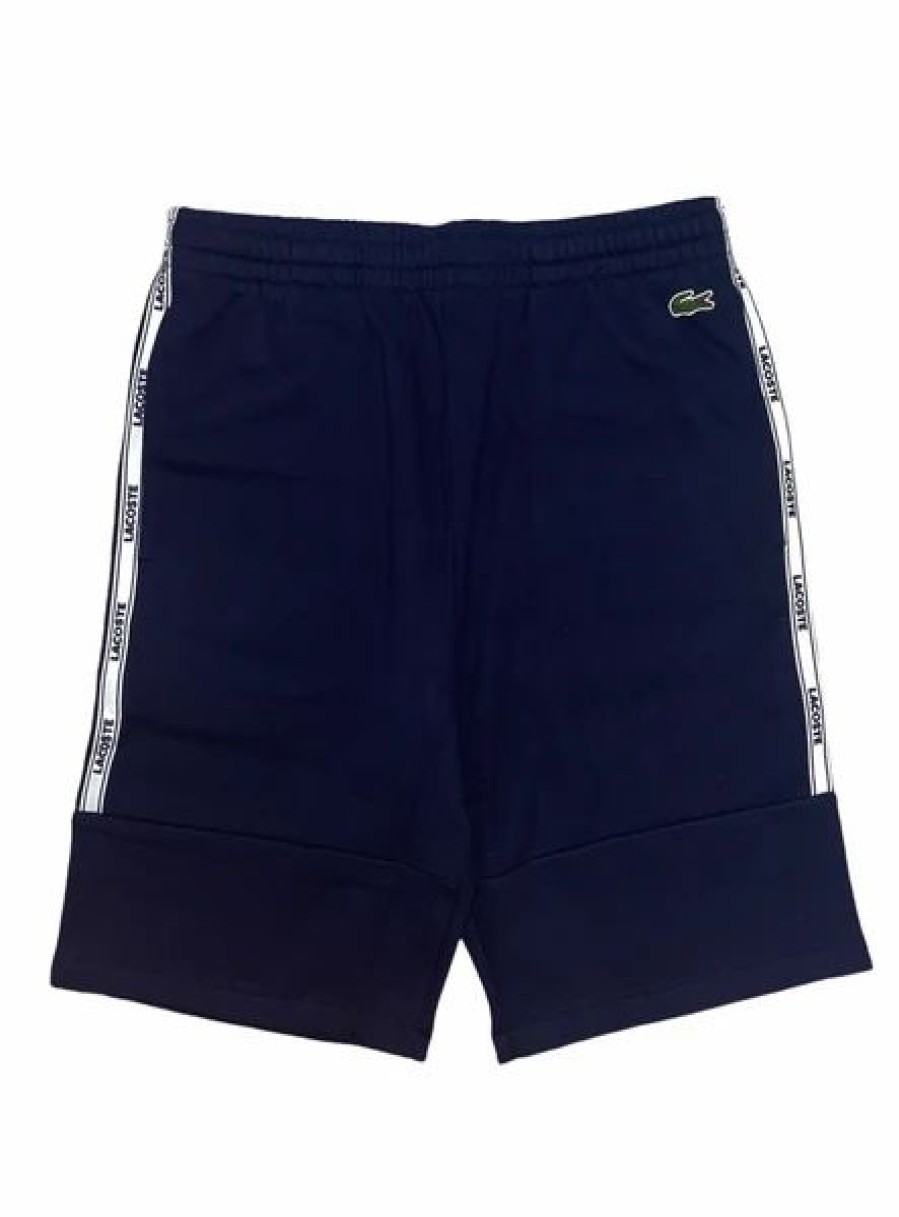 Bottoms * | Men'S Lacoste Navy Side Stripe Logo Fleece Shorts 3/S