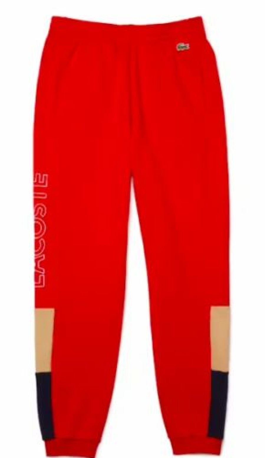 Bottoms * | Men'S Lacoste Red/Beige/Navy Blue Branded Colorblock Fleece Jogging Pants 3/S