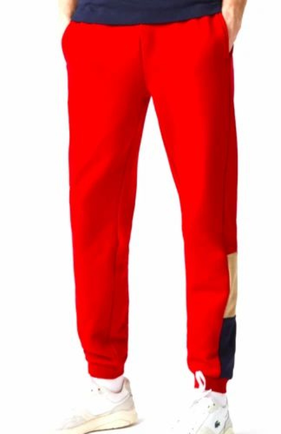 Bottoms * | Men'S Lacoste Red/Beige/Navy Blue Branded Colorblock Fleece Jogging Pants 3/S