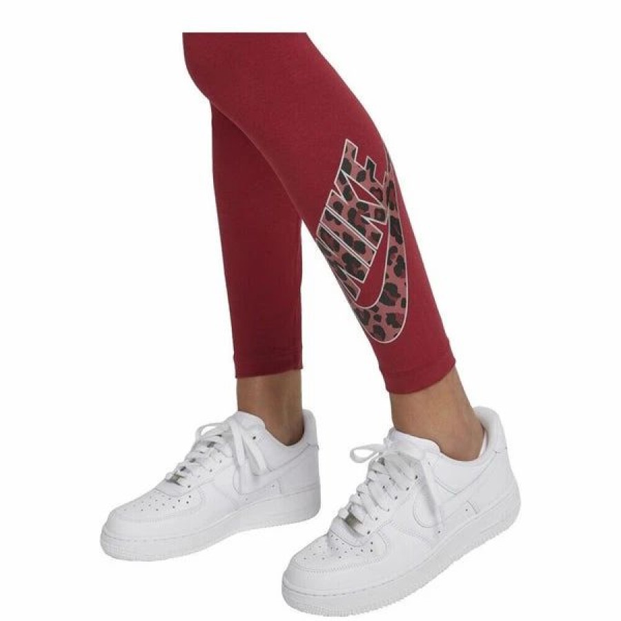 Bottoms * | Women'S Nike Red/Animal Printed Tight Fit Mid Rise Full Length Leggings Xs