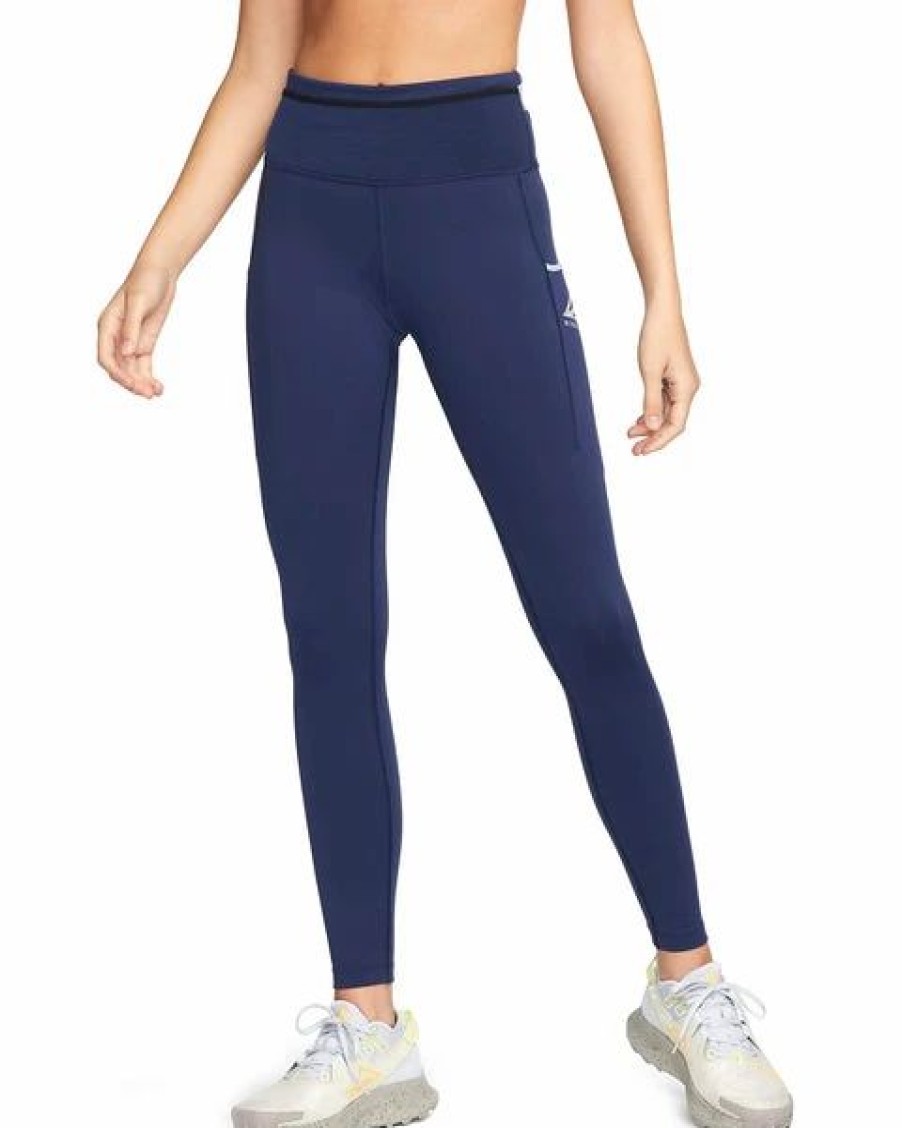 Bottoms * | Women'S Nike Midnight Navy/Aluminum Mid-Rise Trail Running Leggings Xs