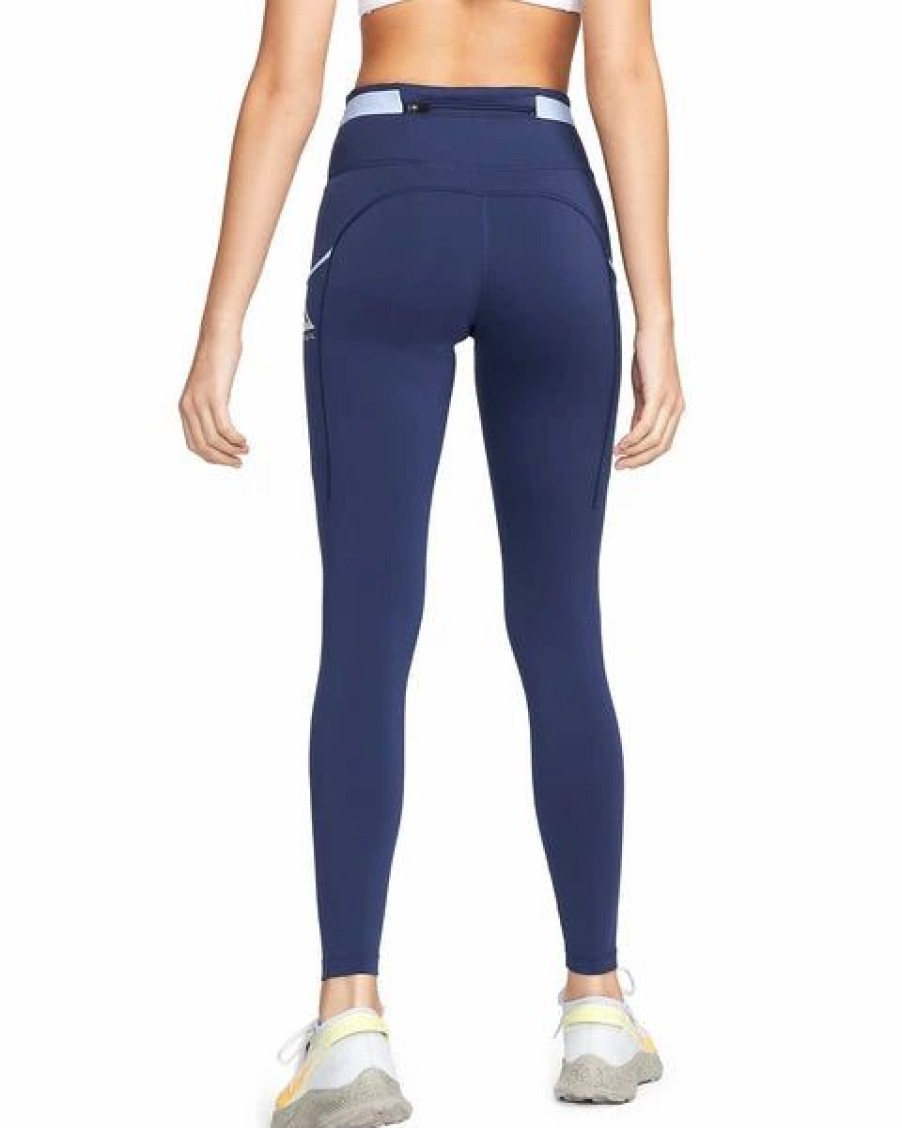 Bottoms * | Women'S Nike Midnight Navy/Aluminum Mid-Rise Trail Running Leggings Xs