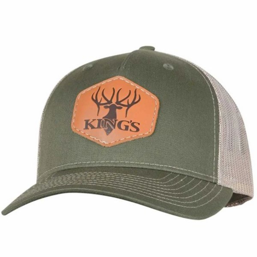 Headwear * | King'S Camo Leather Patch Trucker Hat Olive