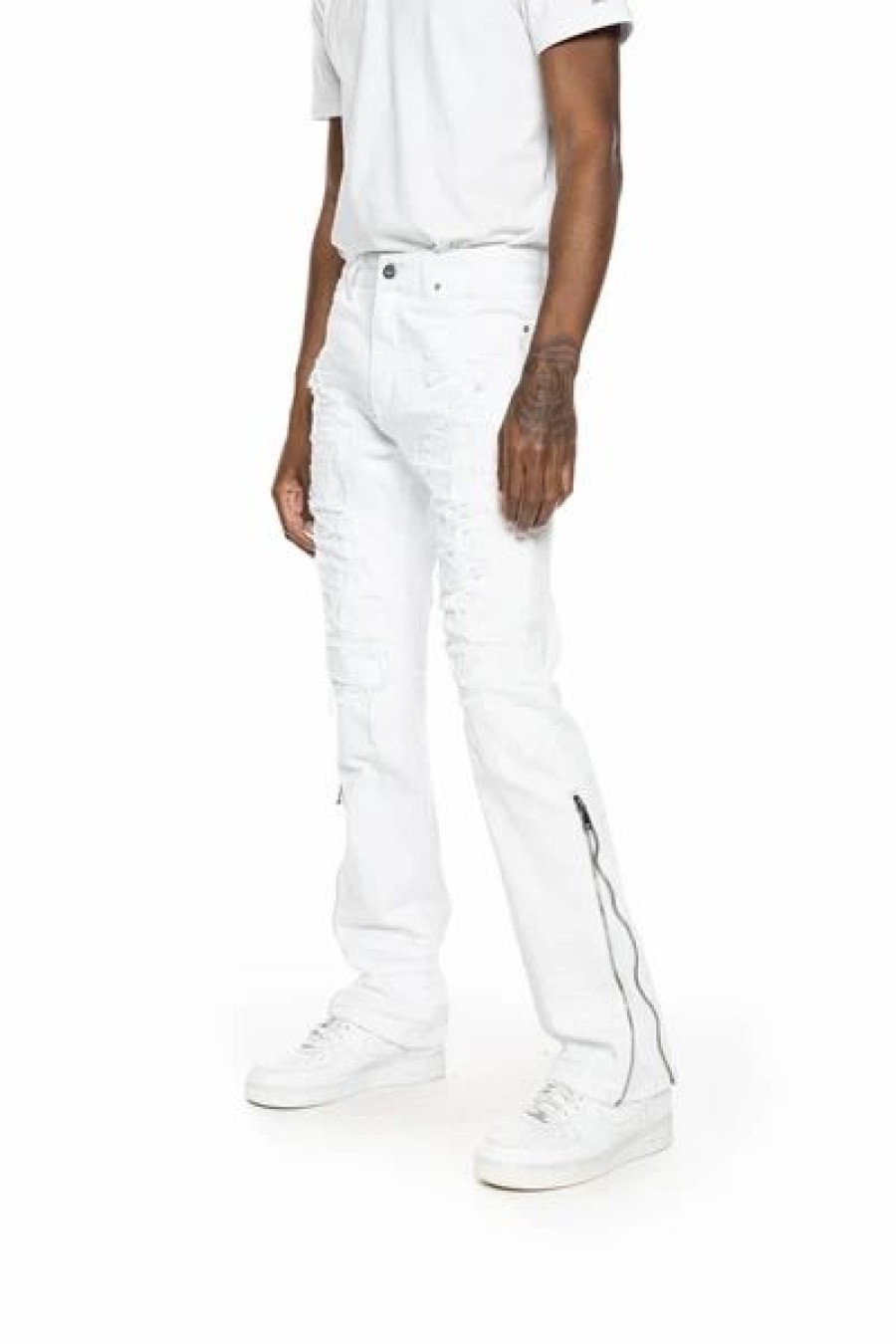 Bottoms * | Men'S Smoke Rise White Twill Patch Rhinestone Jeans 30 35