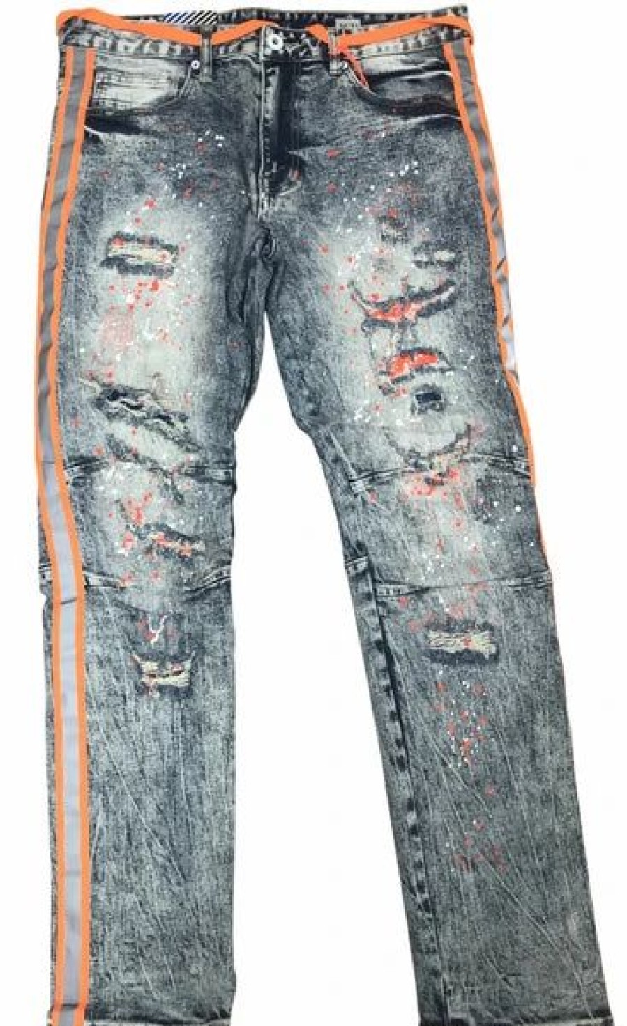 Bottoms * | Smoke Rise Light Blue/Orange Reflective Slim Fit Jean 30 32