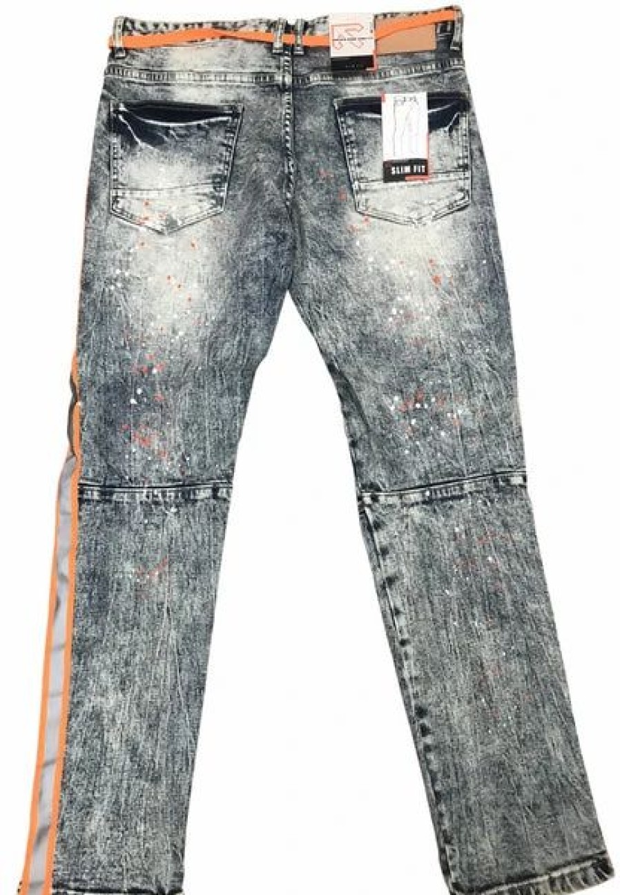 Bottoms * | Smoke Rise Light Blue/Orange Reflective Slim Fit Jean 30 32