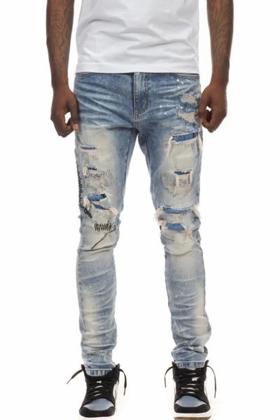 Bottoms * | Smoke Rise Malibu Blue Rip & Repair Jeans 30 32