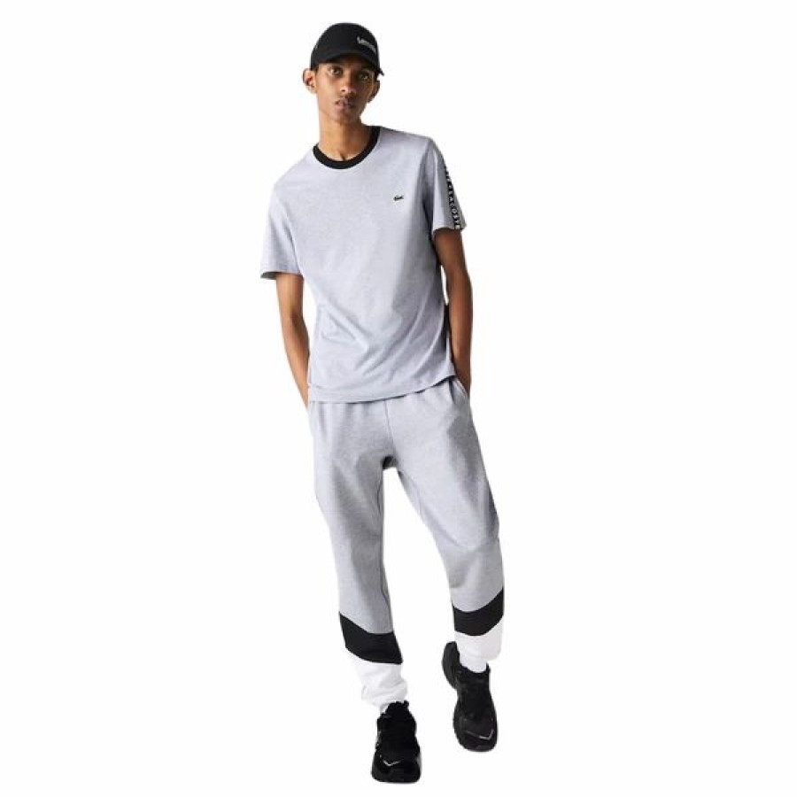 Bottoms * | Men'S Lacoste Grey Chine/Black/White Signature Striped Colorblock Fleece Jogging Pants 3/S